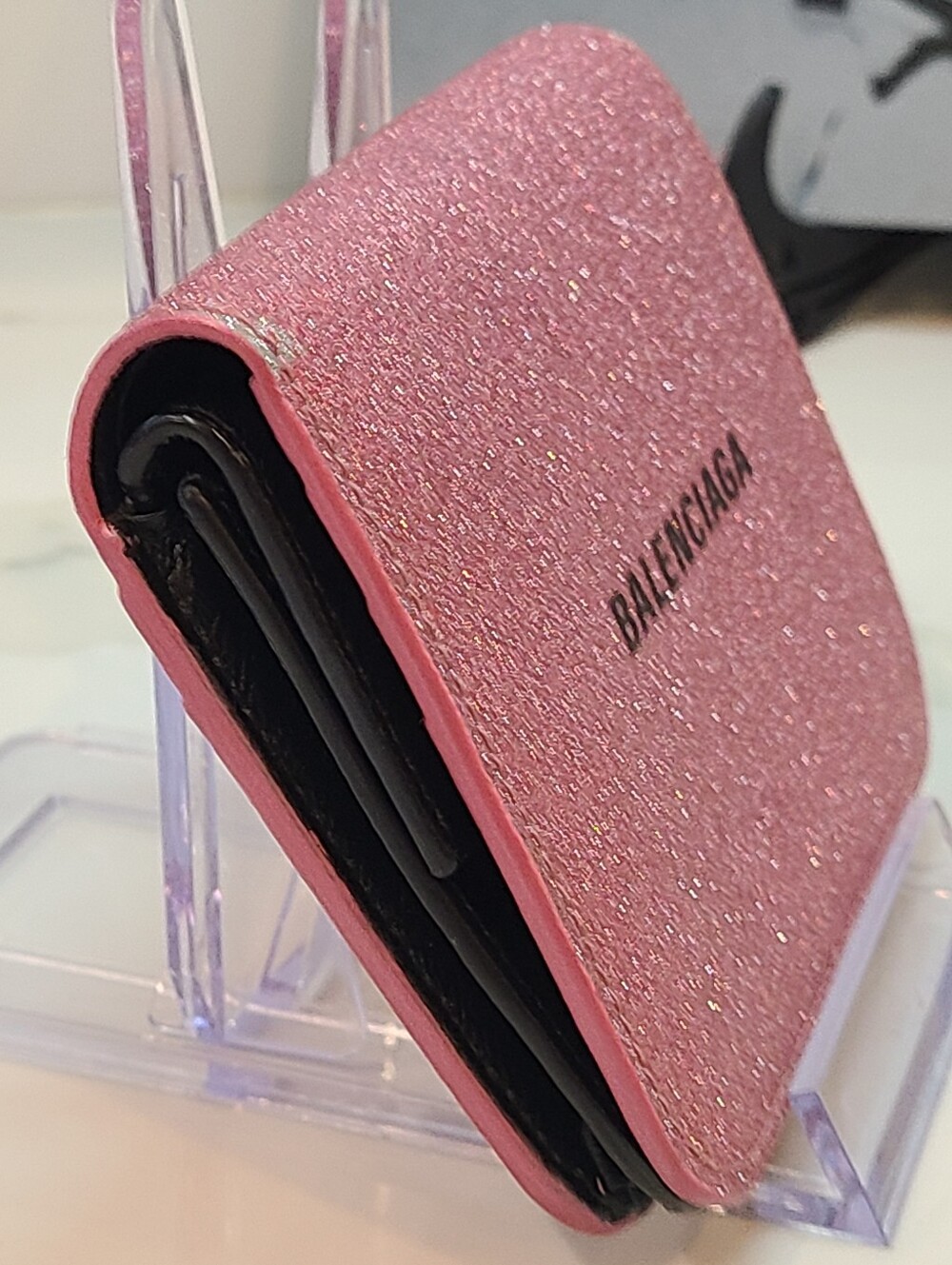 Balenciaga Glittery Pink Cash Flap bifold Women's wallet Coin Card Holder - Picture 10 of 13
